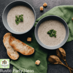 rustic party ideas llustrated by toasted bread and soup with rustic spoon