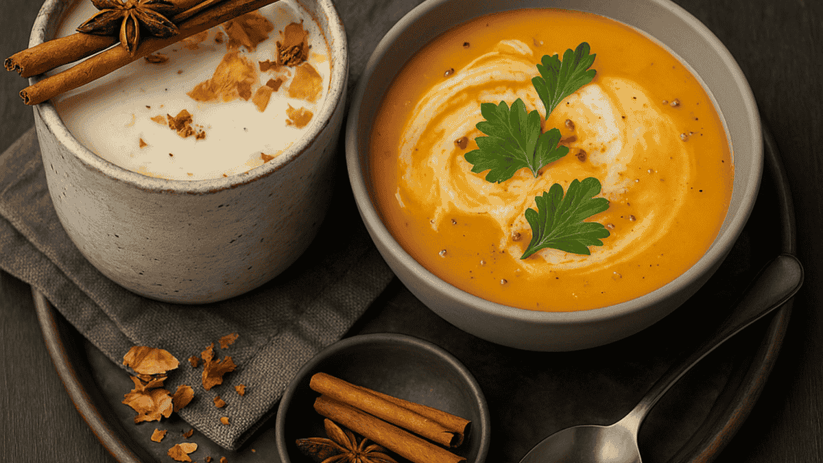 winter delights in the form of chai tea and butternut soup