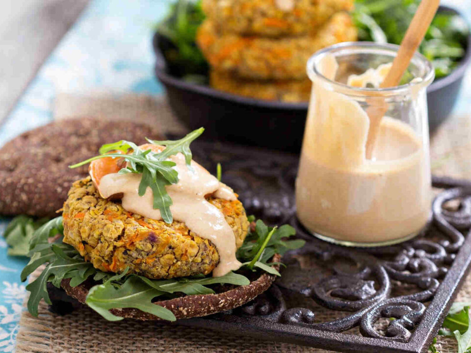 Vegan Burgers with Curried Sweet Potato and Chickpea Patties displayed as part of Flavour Fusion Experiments