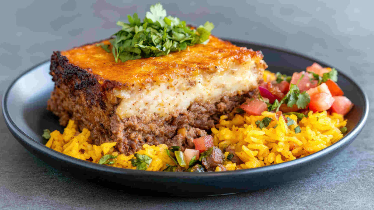 plate of bobotie and rice to illustrate part of celebrating heritage day