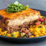 plate of bobotie and rice to illustrate part of celebrating heritage day