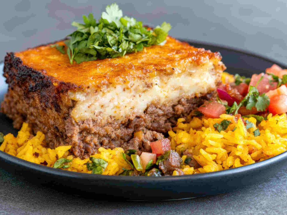 plate of bobotie and rice to illustrate part of celebrating heritage day