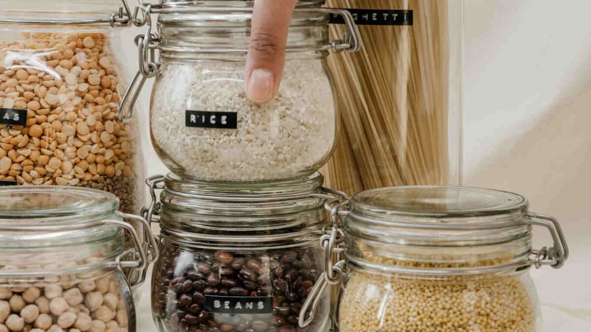 Glass Jars with Essential Pantry Staples