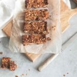 chocolate oat bars on wooden board as part of easy no bake baking
