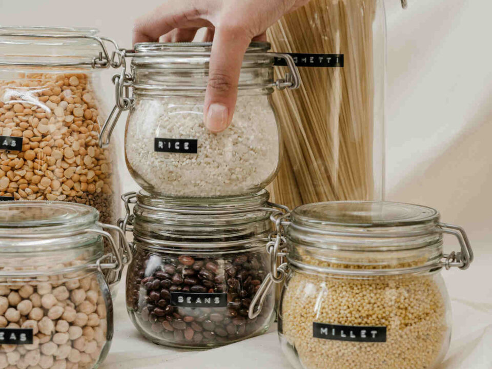 Glass Jars with Essential Pantry Staples