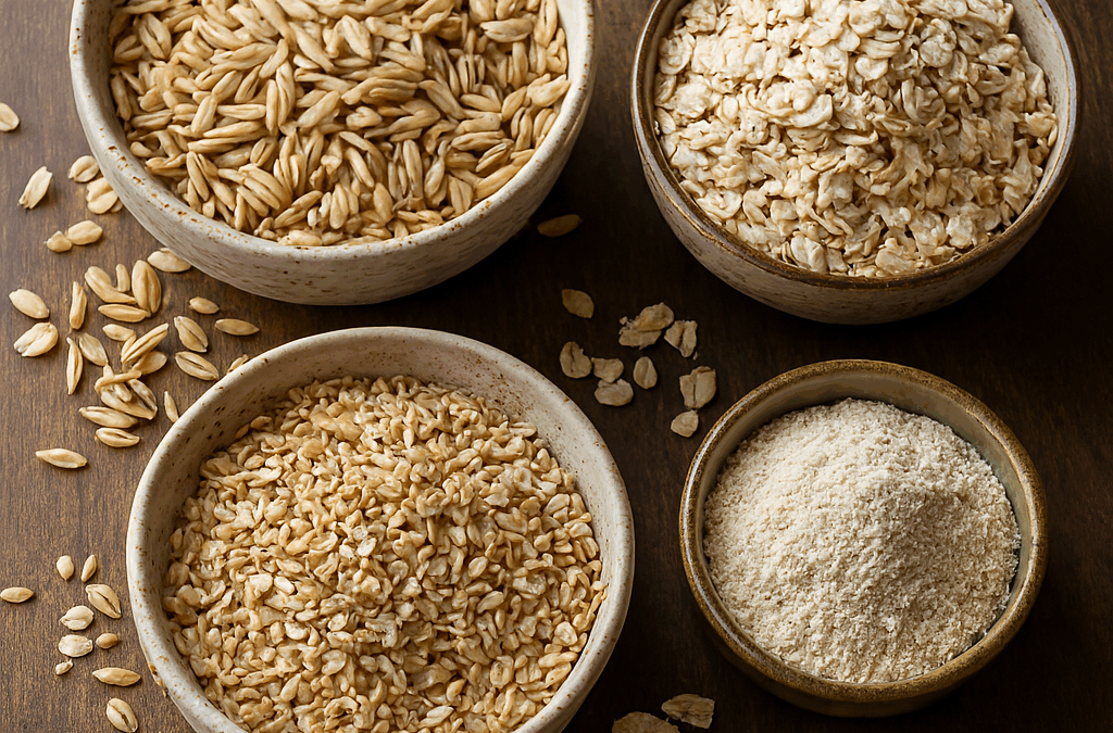 bowls with four different types of oat grains