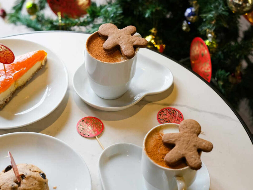 breakfast table next to Christmas tree after baking ahead this Christmas morning