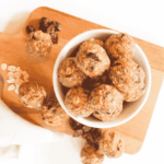 Oat balls on a white backdrop, healthy snacks