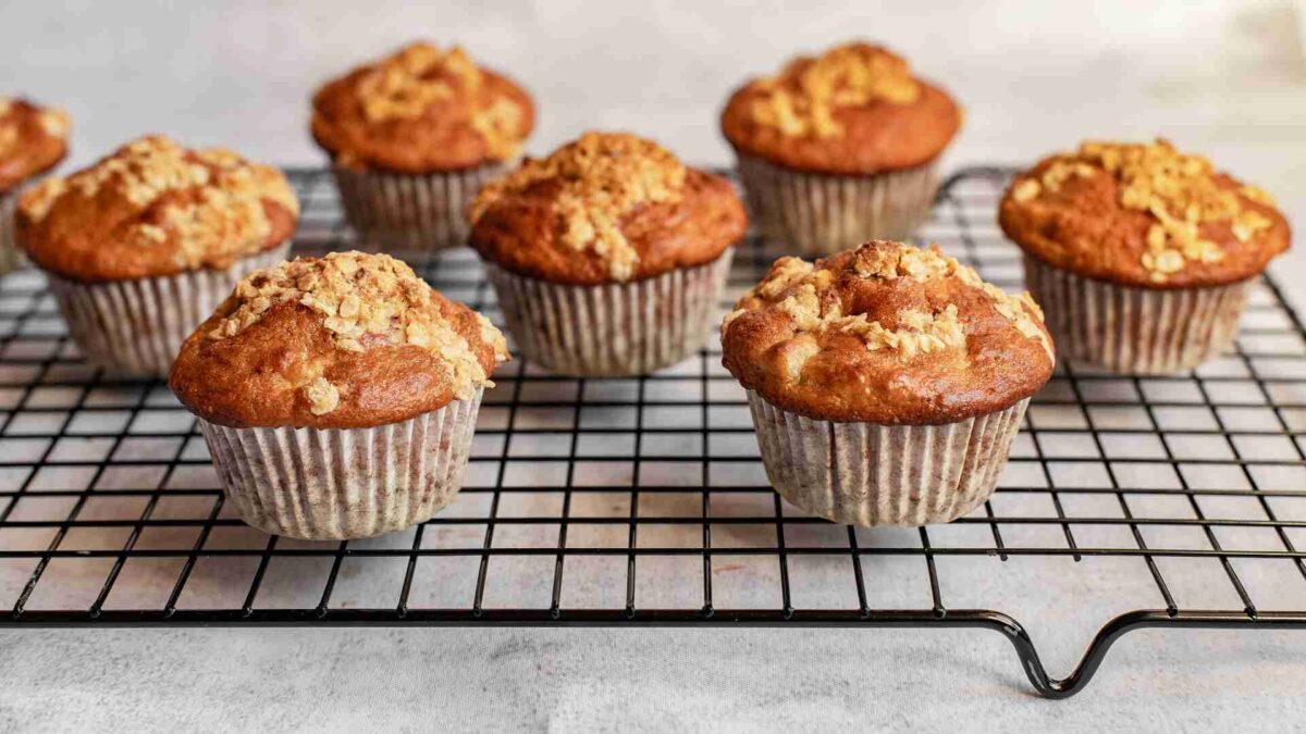 easy banana oat muffins on a baking tray for kid-friendly baking