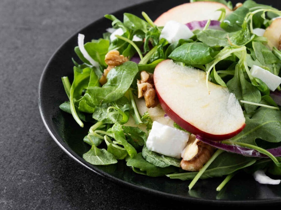 Apple, Almond & Mixed Green Salad, as one of the best light salads for scorching weather