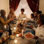 Freedom day illustrated through the cultural exchange of friends of different ethnicities over dinner