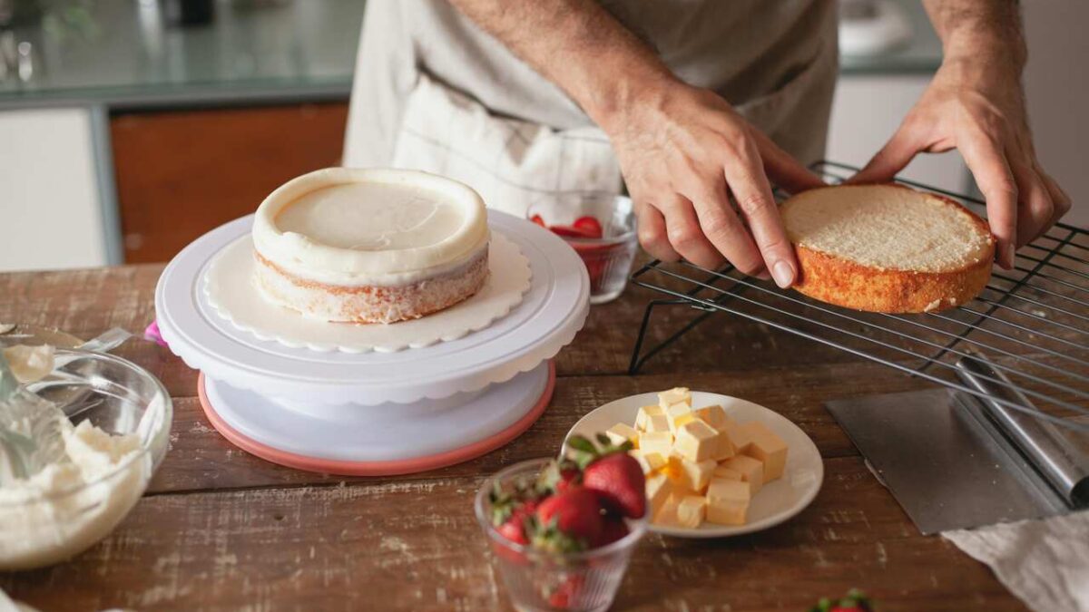 Easy homemade cakes cooling on a farm kitchen counter for beginner bakers