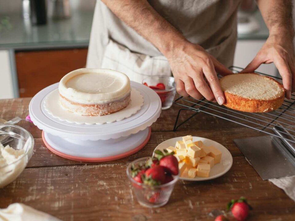 Easy homemade cakes cooling on a farm kitchen counter for beginner bakers