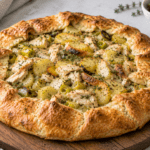 A large Chicken, Potato, and Leek Gallete, made with leftover roast chicken