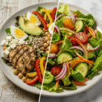 Chicken salad with fresh vegetables and eggs