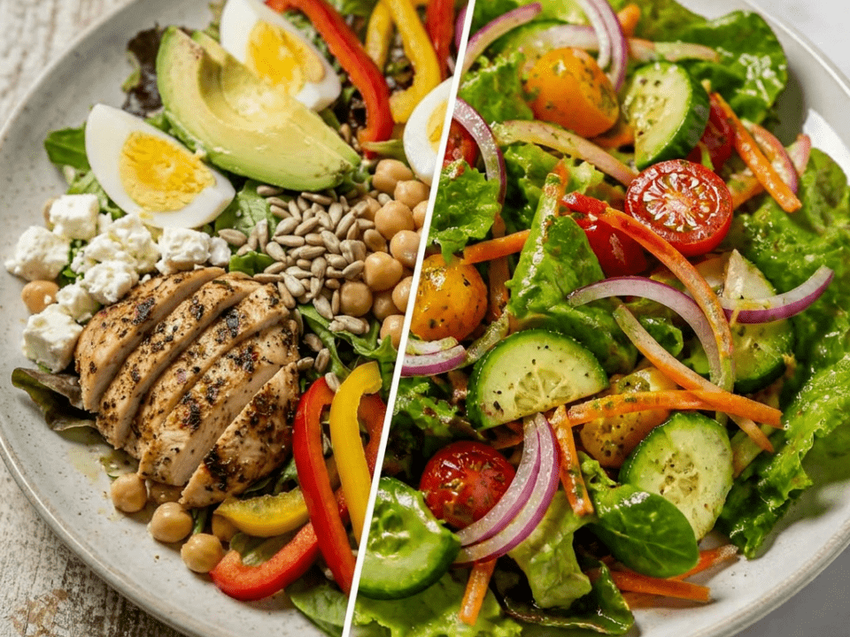 Chicken salad with fresh vegetables and eggs