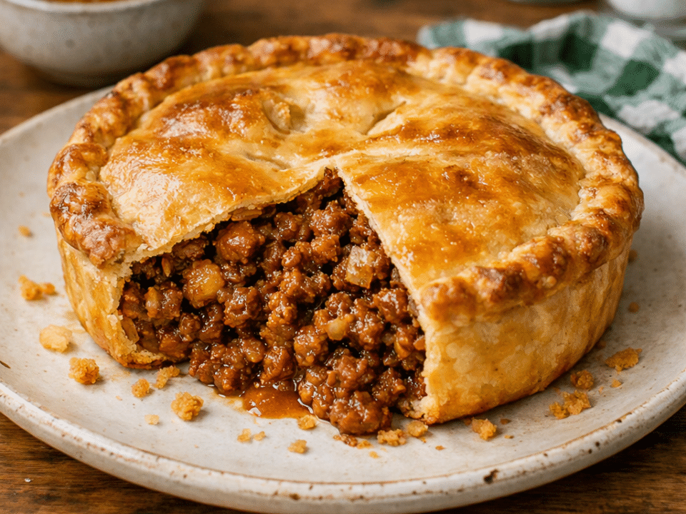curry mince pie on a plate, one of our savory pie recipes